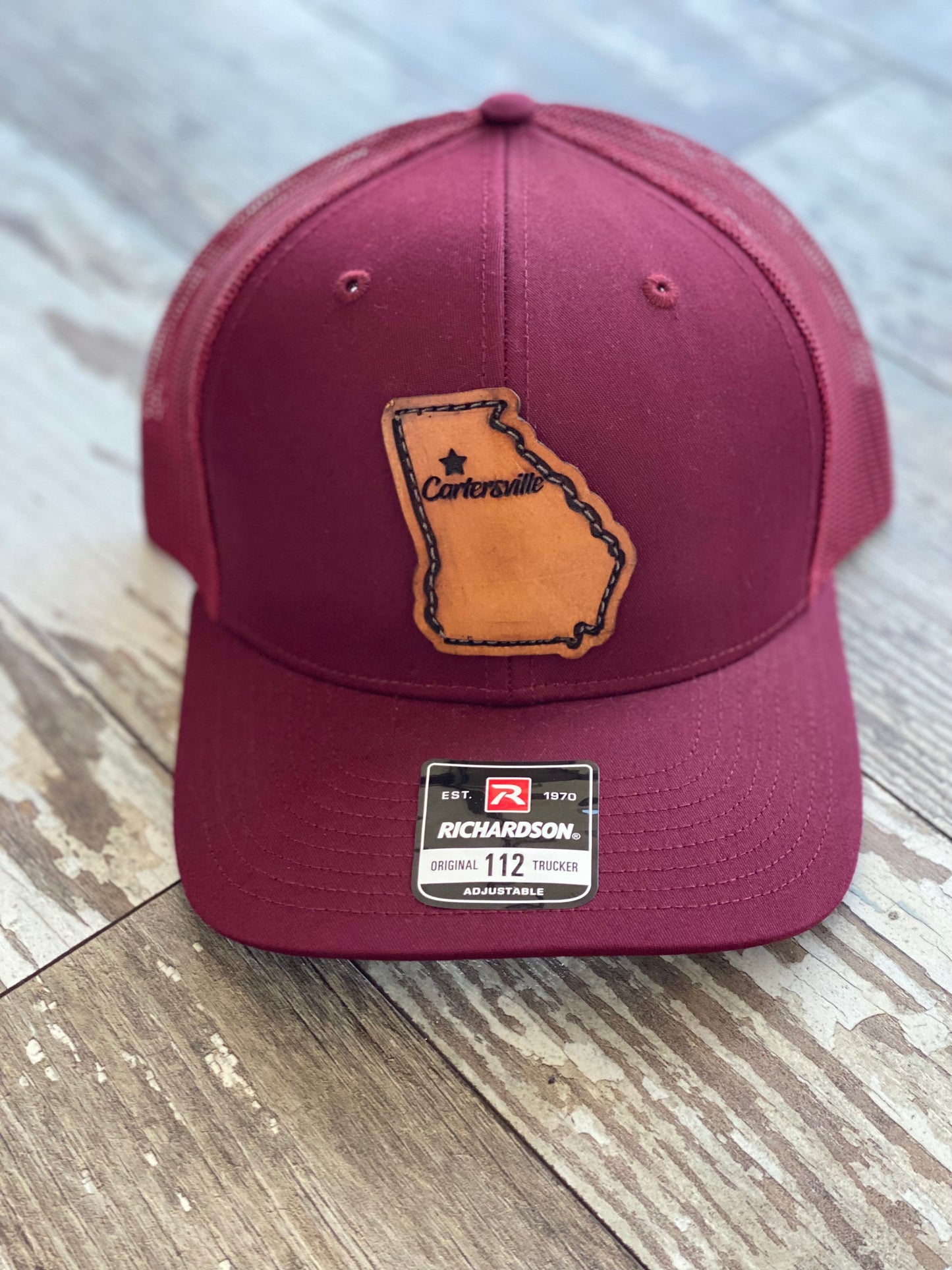 Burgundy - Cartersville Leather Patch Hat